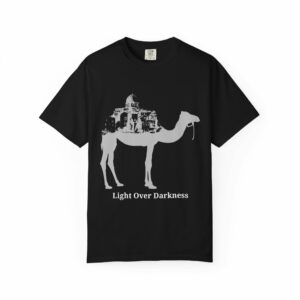 light over darkness t shirt – camel graphic tee