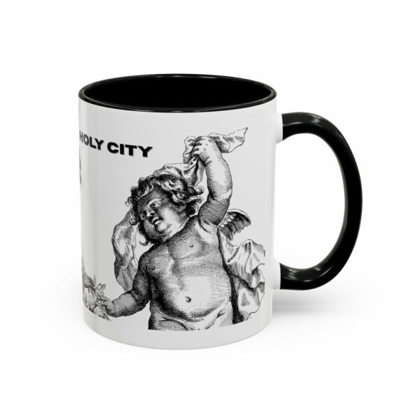 holy city cherub coffee mug | black handled accent mug