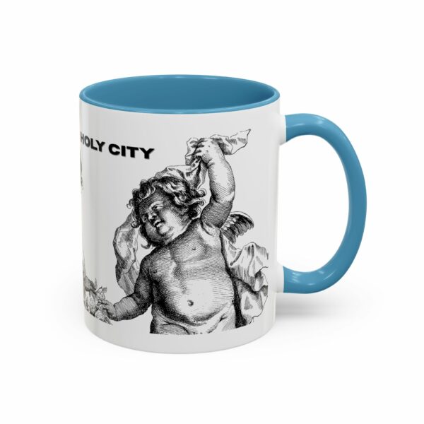 holy city cherub coffee mug | black handled accent mug