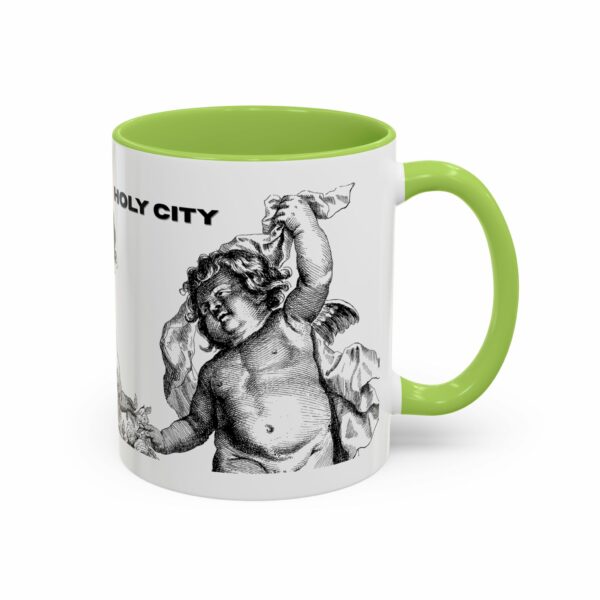 holy city cherub coffee mug | black handled accent mug