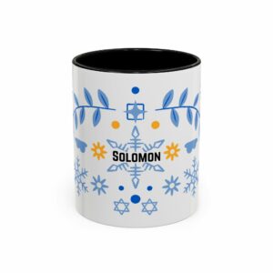 solomon hanukkah coffee mug | blue & gold dreidel and star design