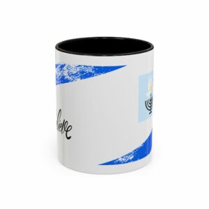 believe blue hanukkah mug | menorah holiday accent coffee cup