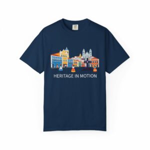 heritage in motion travel t shirt | colorful city design tee