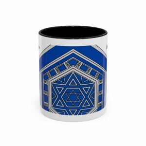 jewish heritage accent coffee mug | star of david & menorah blue ceramic mug