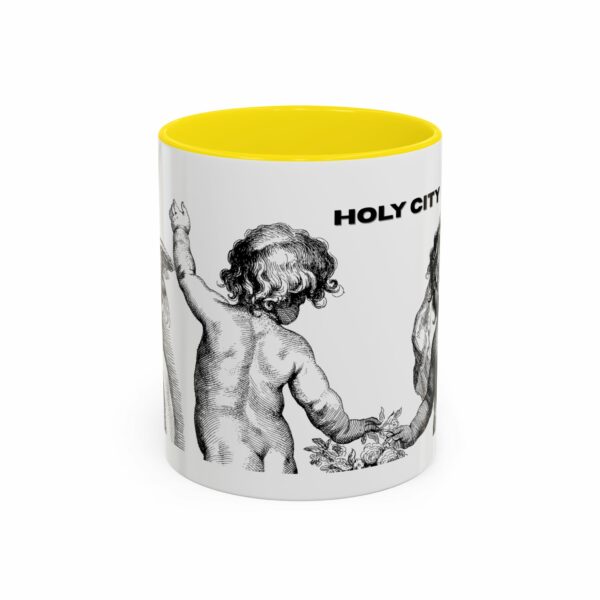 holy city cherub coffee mug | black handled accent mug