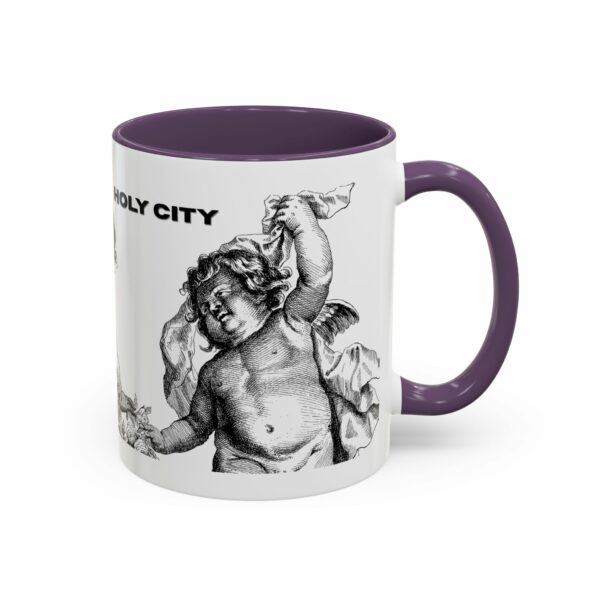 holy city cherub coffee mug | black handled accent mug