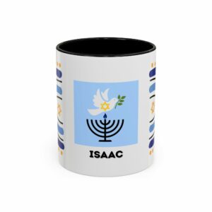 isaac accent mug | hanukkah menorah & dove coffee mug