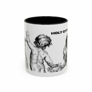 holy city cherub coffee mug | black handled accent mug