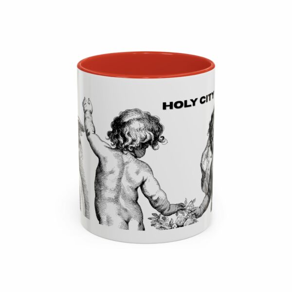 holy city cherub coffee mug | black handled accent mug