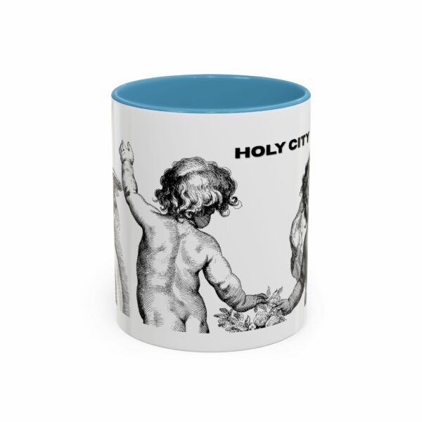 holy city cherub coffee mug | black handled accent mug