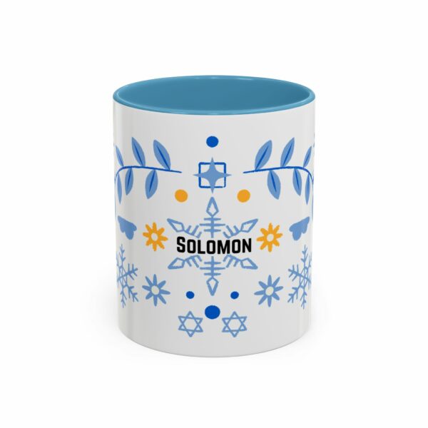 solomon hanukkah coffee mug | blue & gold dreidel and star design