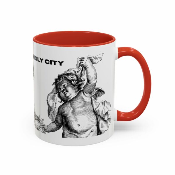 holy city cherub coffee mug | black handled accent mug